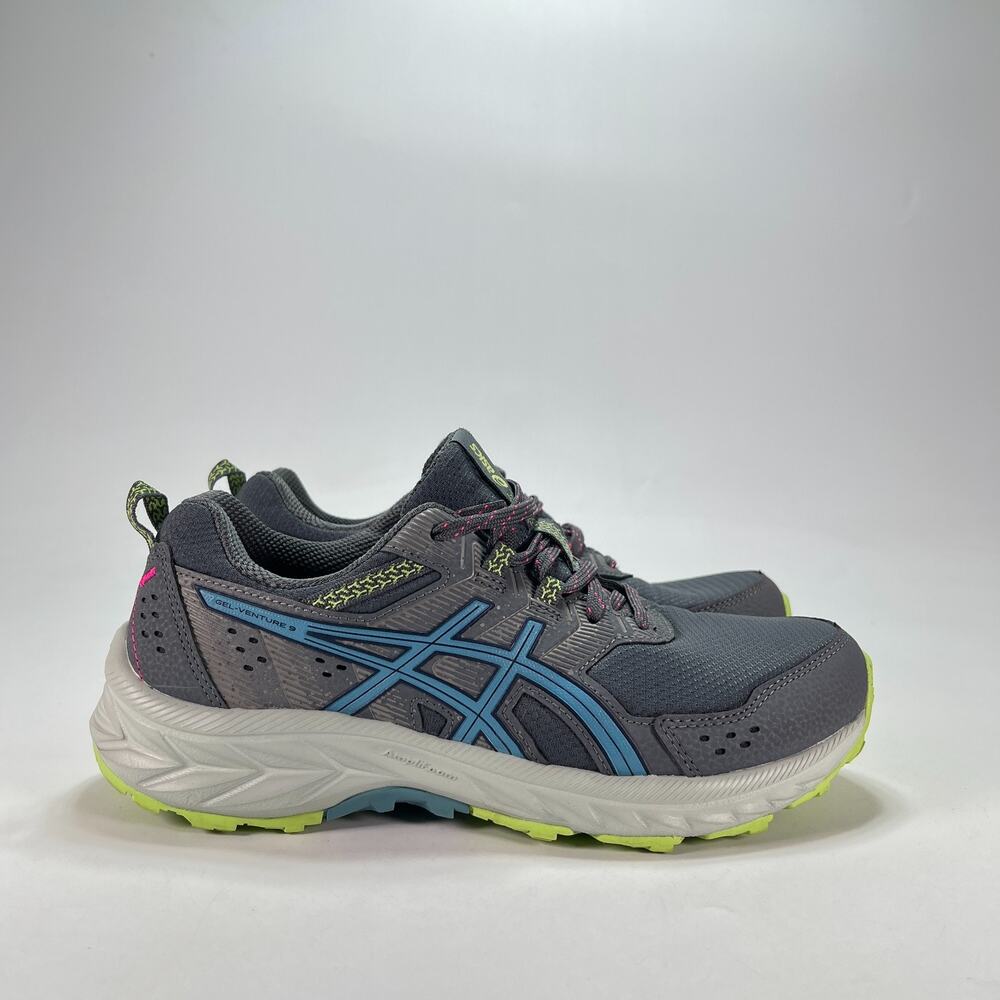 ASICS GEL-Venture 9 Gray Blue Lime Trail Running Shoes 1012B313 Women's Size 8